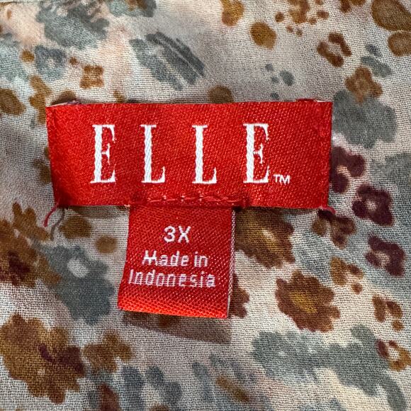 Elle 3X-Large Top Floral Semi-Sheer Ruffled V-Neck 3/4 Balloon Sleeves Multi - Picture 7 of 11